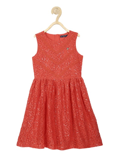 

Allen Solly Junior Girls Red Embellished rRound Neck Fit & Flare Dress