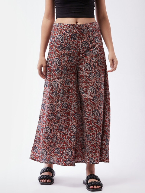 

InWeave Girls Maroon & Navy Blue Kalamkari Printed Wide-Leg Palazzos