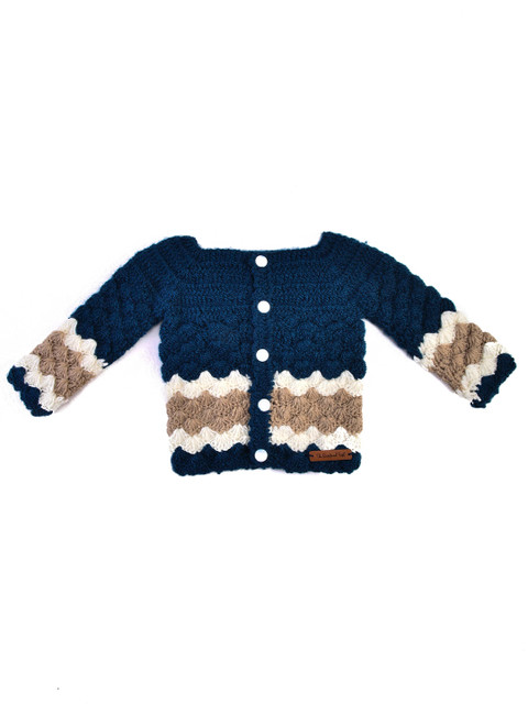 

The Original Knit Unisex Kids Navy Blue & Brown Striped Cardigan