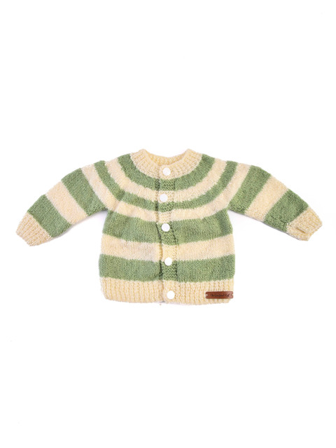 

The Original Knit Unisex Kids Green & Beige Striped Cardigan