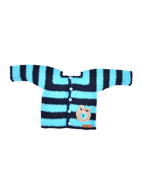 

The Original Knit Unisex Kids Blue & Black Cable Knit Striped Cardigan