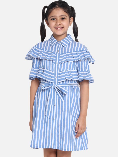 

Nauti Nati Girls Blue & White Striped Cotton Shirt Dress