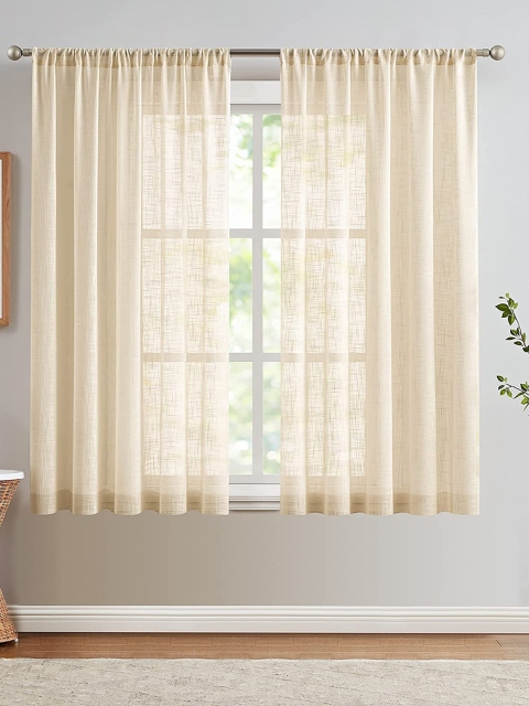 

URBAN SPACE Beige Set of 2 Semi Sheer Window Curtains