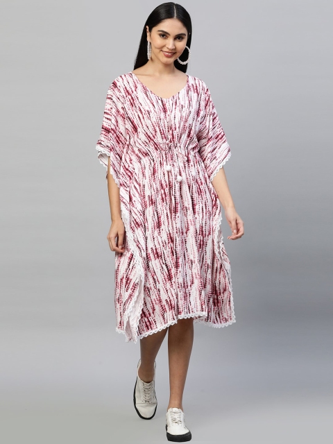 

FASHOR Pink Tie and Dye Kaftan Midi Dress