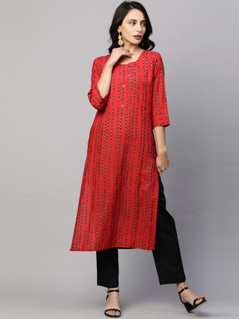 

FASHOR Women Red Geometric Printed Kurta