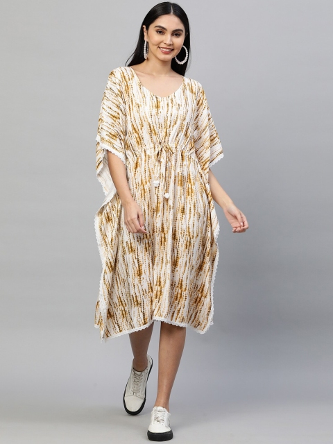 

FASHOR Mustard Yellow Tie and Dye Kaftan Midi Dress