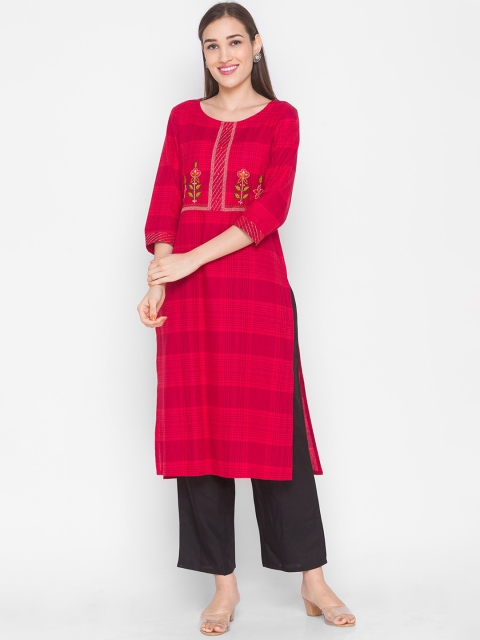 

ZOLA Women Red Floral Embroidered Thread Work Cotton Kurta
