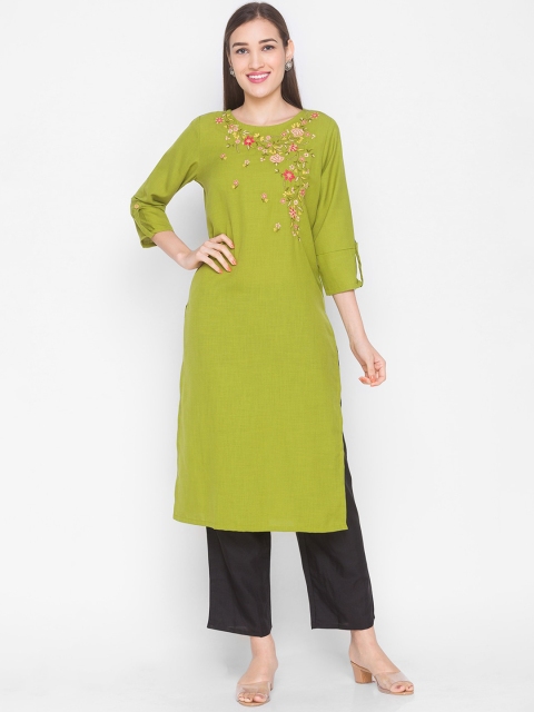 

ZOLA Women Green Floral Embroidered Kurta