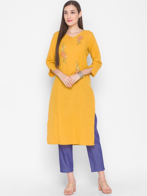 

ZOLA Women Yellow Floral Embroidered Kurta