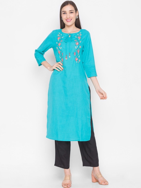 

ZOLA Women Blue Floral Embroidered Kurta