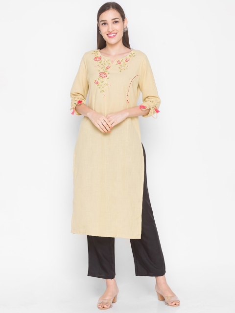 

ZOLA Women Cream-Coloured Floral Embroidered Kurta