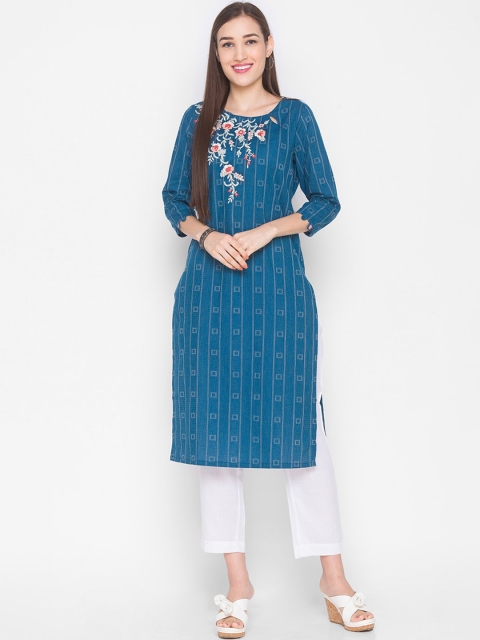 

ZOLA Women Blue Floral Embroidered Kurta