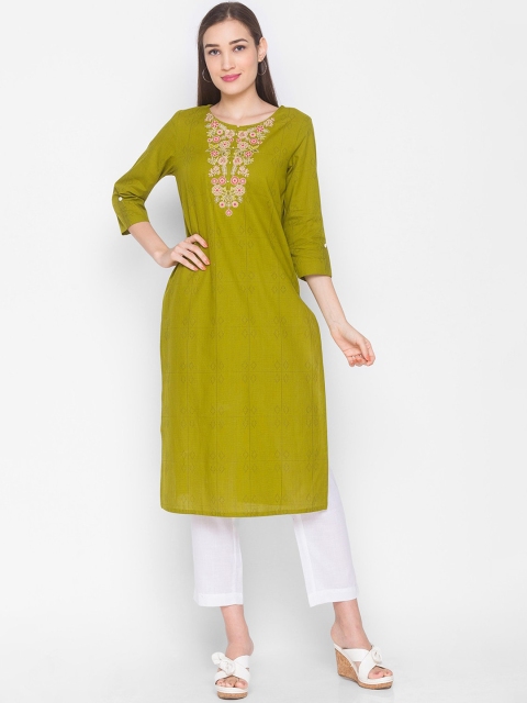 

ZOLA Women Green Floral Embroidered Kurta