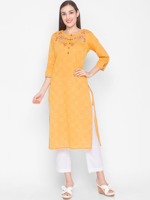 

ZOLA Women Yellow Embroidered Thread Work Kurta