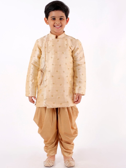 

YK Boys Cream-Coloured Ethnic Motifs Angrakha Kurta with Dhoti Pants