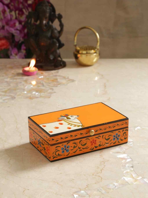 

Amoliconcepts Orange Pichawai Handpainted Pooja Box