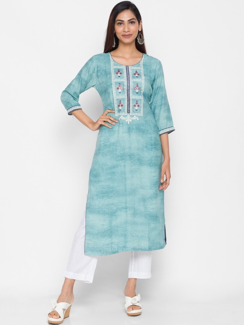 

ZOLA Women Turquoise Blue Geometric Embroidered Kurta