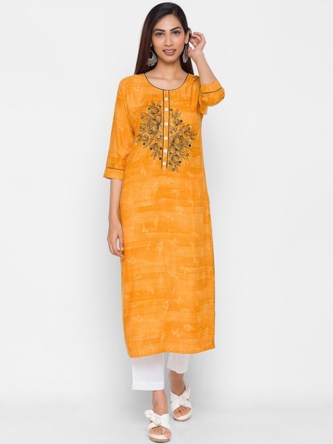 

ZOLA Women Mustard Yellow Ethnic Motifs Embroidered Kurta