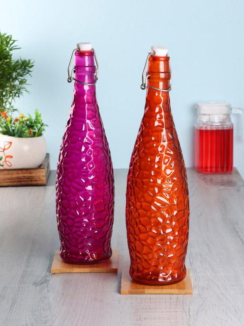 

CDI Set of 4 Textured Glass Water Bottles, Orange