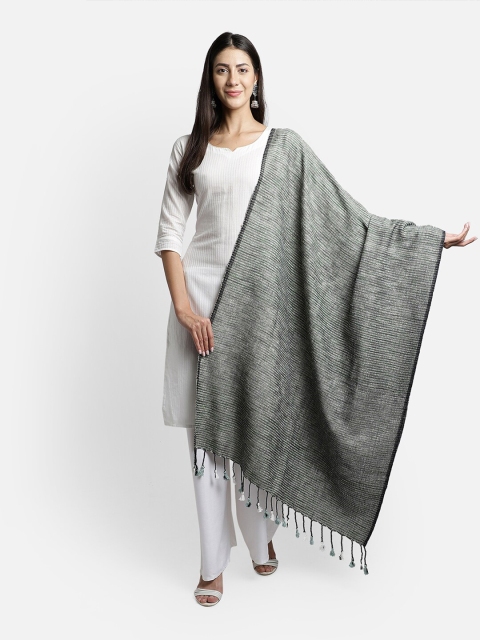 

THE WEAVE TRAVELLER Grey & Green Woven Design Dupatta