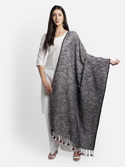 

THE WEAVE TRAVELLER Grey & Maroon Woven Design Dupatta