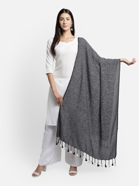 

THE WEAVE TRAVELLER Black & White Woven Design Dupatta with Zari