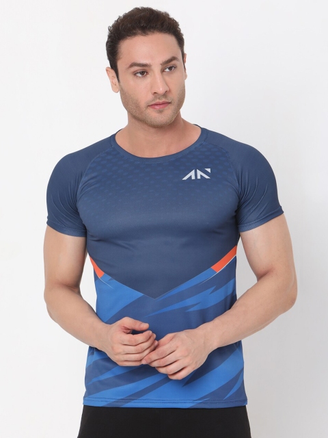 

AESTHETIC NATION Men Navy Blue Colourblocked Cooldry Critical Slim Fit T-shirt