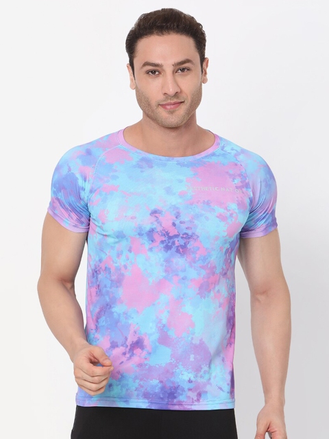 

AESTHETIC NATION Men Pink & Blue Cooldry Tie and Dye Dyed Slim Fit T-shirt