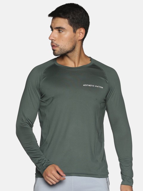 

AESTHETIC NATION Men Olive Green Poise Loose T-shirt
