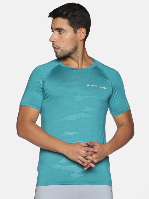 

AESTHETIC NATION Men Sea Green Apex Camouflage Printed Slim Fit T-shirt