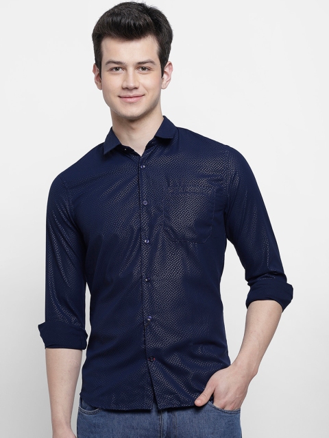 

cape canary Men Navy Blue Opaque Printed Casual Shirt