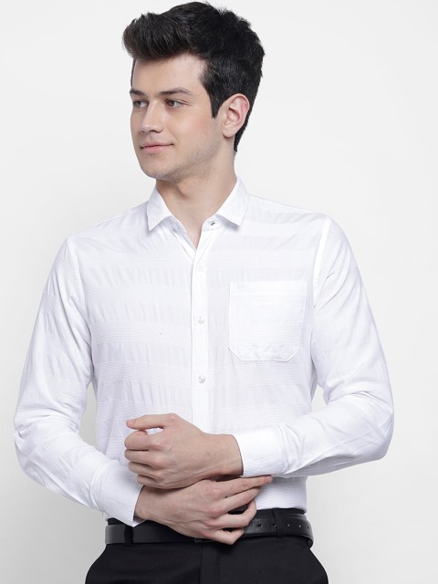 

cape canary Men White Opaque Striped Formal Shirt