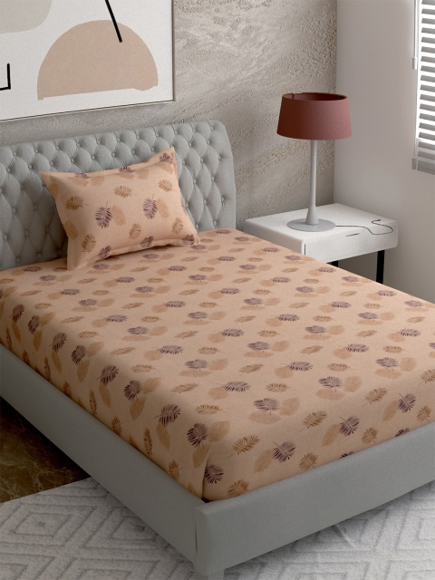 

EverHOME Orange & Blue Floral 144 TC Single Bedsheet with 1 Pillow Covers