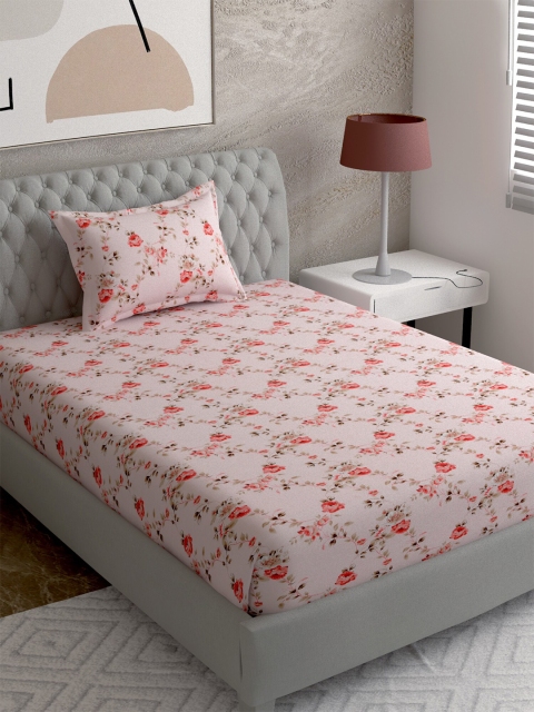 

EverHOME Pink & Red Floral 144 TC Single Bedsheet with 1 Pillow Covers