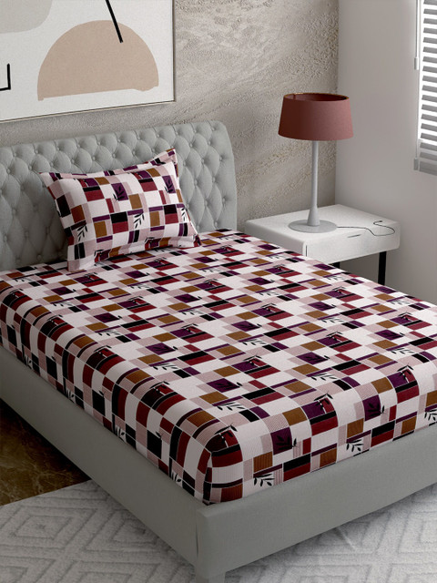

EverHOME White & Purple Floral 144 TC Single Bedsheet with 1 Pillow Covers