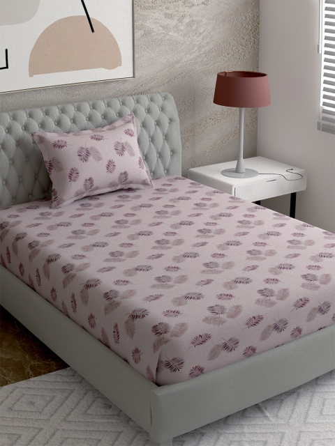 

EverHOME Cream-Coloured & Purple Floral 144 TC Single Bedsheet with 1 Pillow Covers