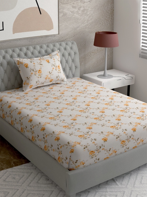 

EverHOME Off White & Yellow Floral 144 TC Single Bedsheet with 1 Pillow Covers