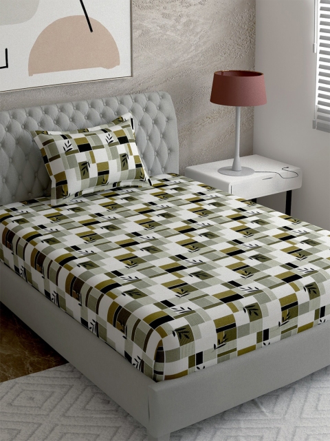 

EverHOME White & Green Floral 144 TC Single Bedsheet with 1 Pillow Covers