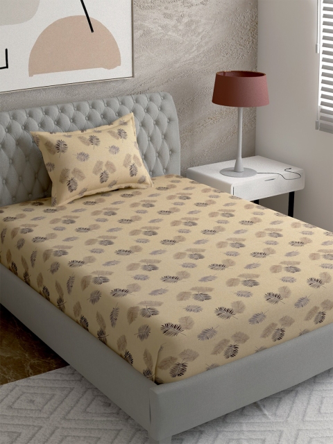 

EverHOME Beige & Blue Floral 144 TC Single Bedsheet with 1 Pillow Covers