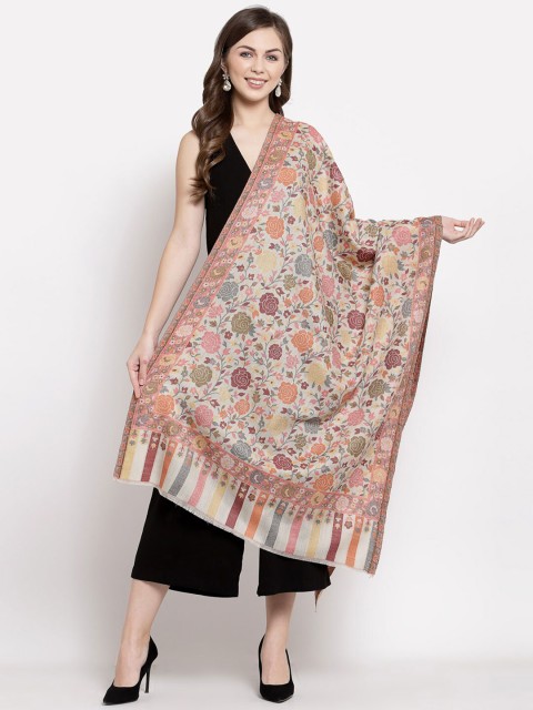 

Pashtush Women White & Pink Woven Design Stole
