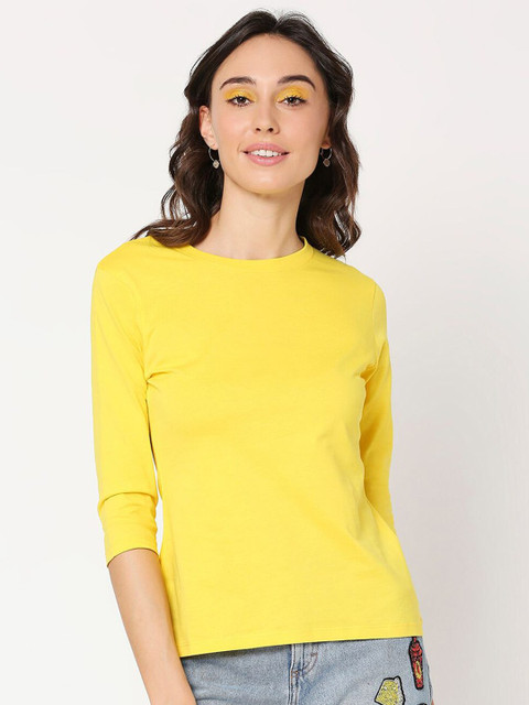 

Bewakoof Women Yellow Cotton T-shirt