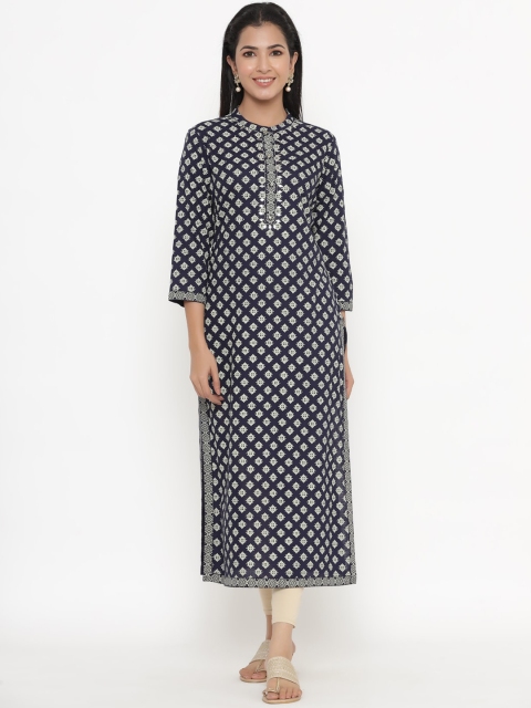 

kipek Women Navy Blue Ethnic Motifs Printed Kurta