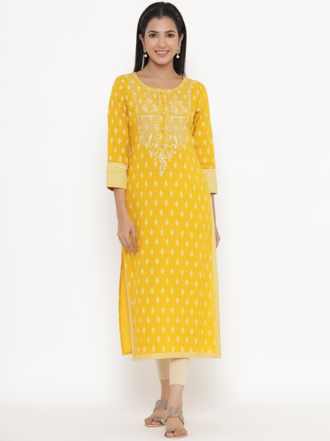 

kipek Women Yellow Ethnic Motifs Embroidered Kurta