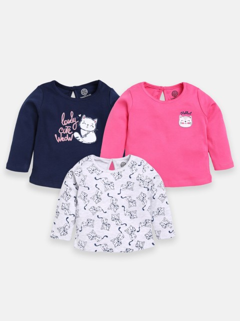 

TAMBOURINE Girls Pack Of 3 Pure Cotton Printed T-shirt, Pink