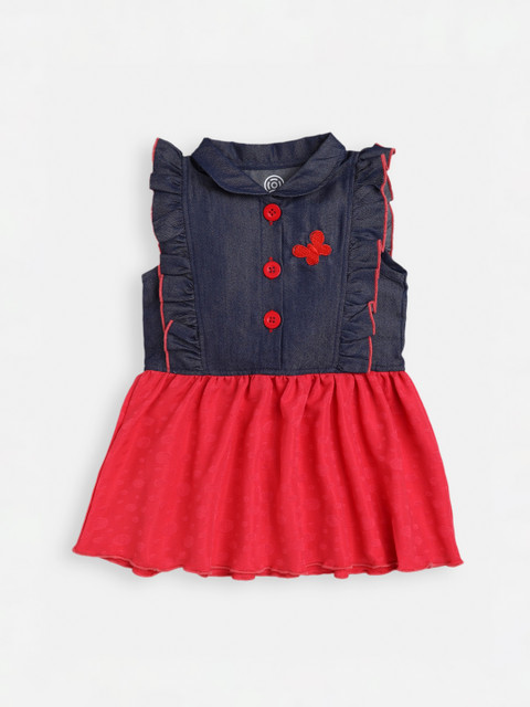 

TAMBOURINE Infants Girls Navy Blue & Red Ruffles Denim Dress