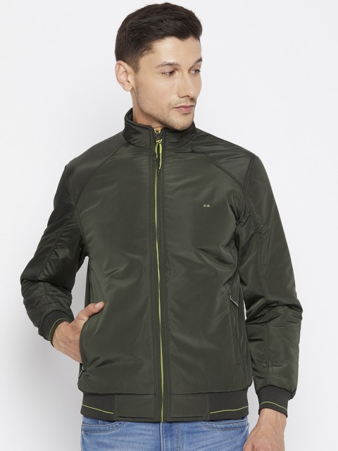 

Okane Men Olive Solid Green Lightweight Bomber Jacket