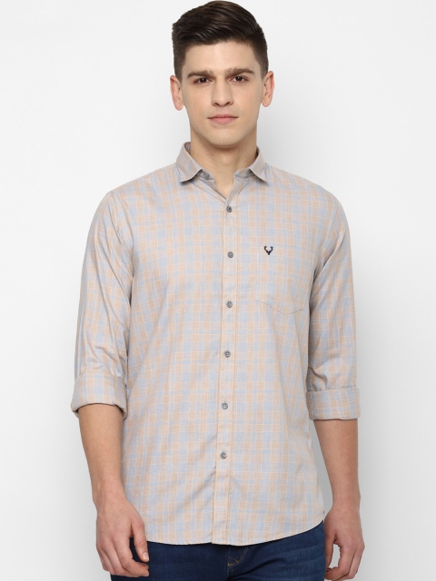 

Allen Solly Men Beige & Blue Checked Slim Fit Casual Shirt
