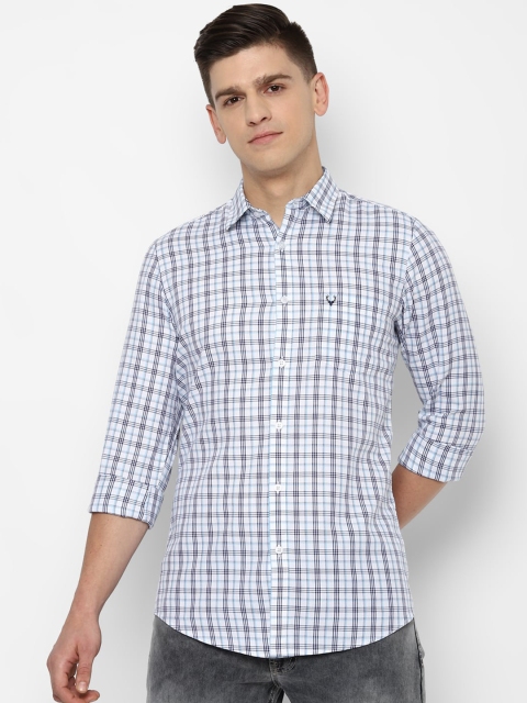 

Allen Solly Men White & Blue Slim Fit Opaque Checked Pure Cotton Casual Shirt