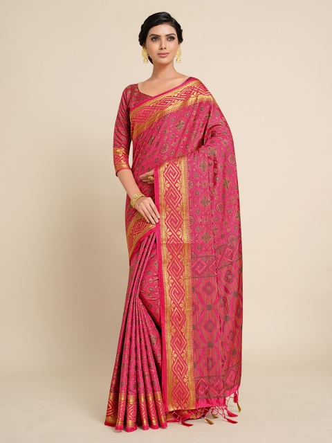 

MIMOSA Pink & Gold-Toned Zari Art Silk Kanjeevaram Saree