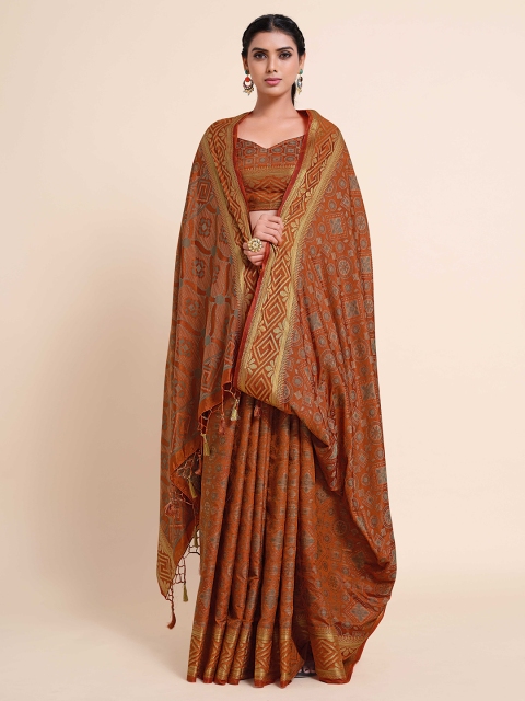 

MIMOSA Brown & Gold-Toned Woven Design Zari Art Silk Kanjeevaram Saree